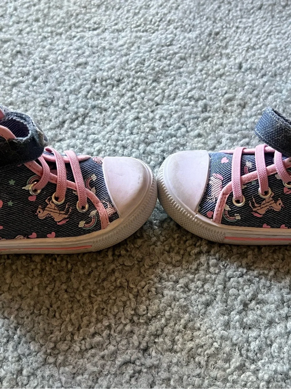 Girls High Top Sneaker Unicorn Animal Print Hook & Loop Navy Pink US 7